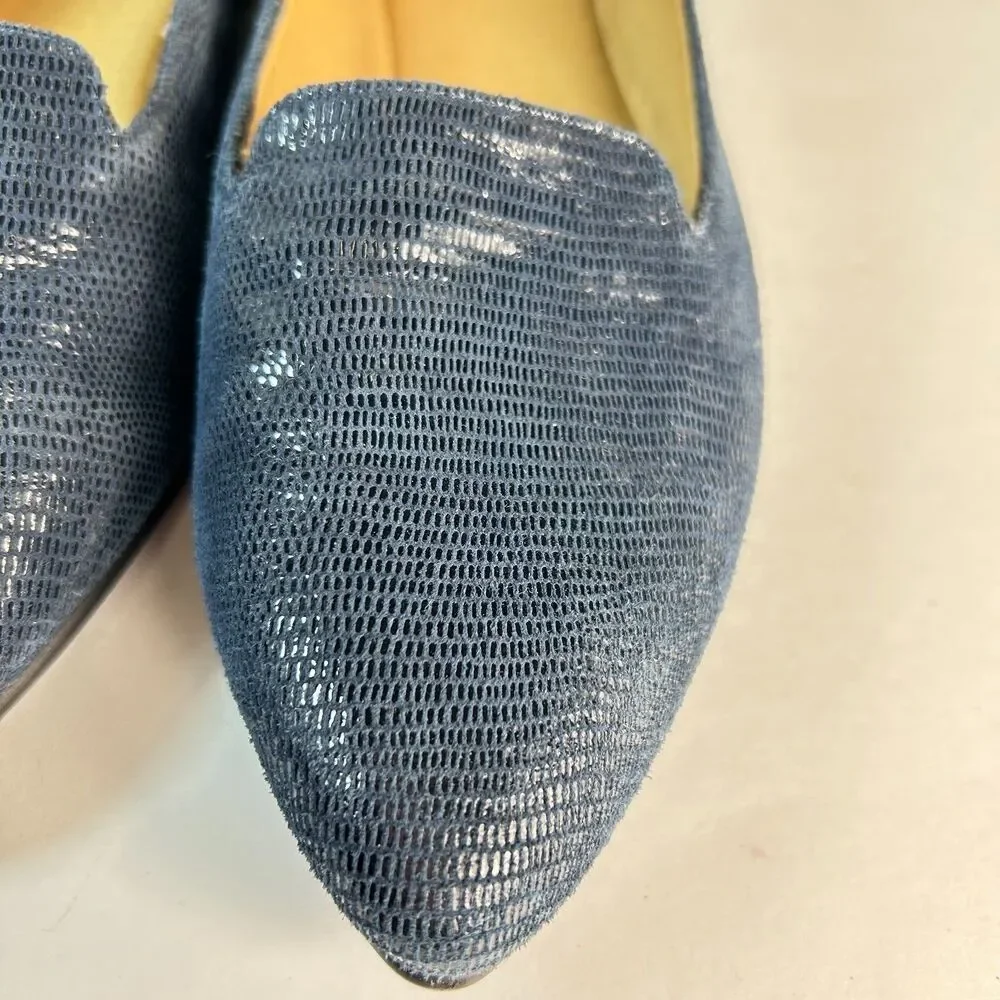 Trotters Women's Harlowe Navy Lizard Embossed Leather Flat Slip-on Size 8N